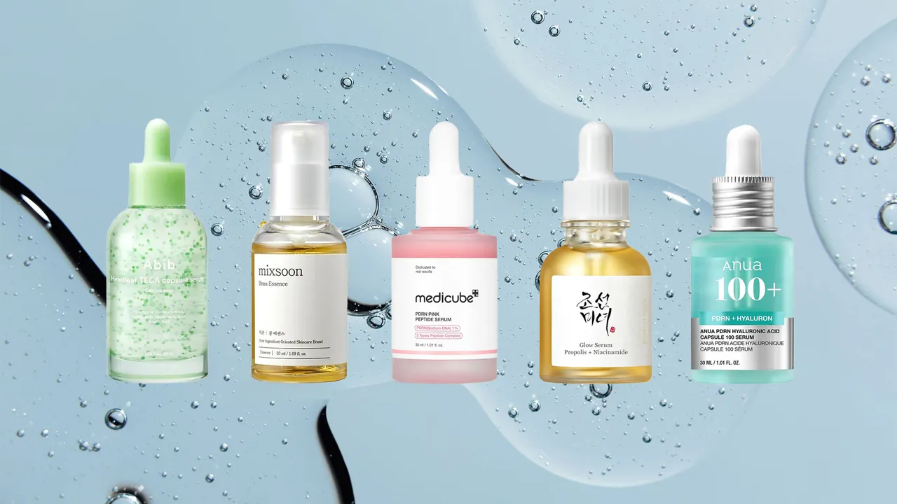 Korean skincare serums with gentle ingredients for acne-prone and sensitive skin.